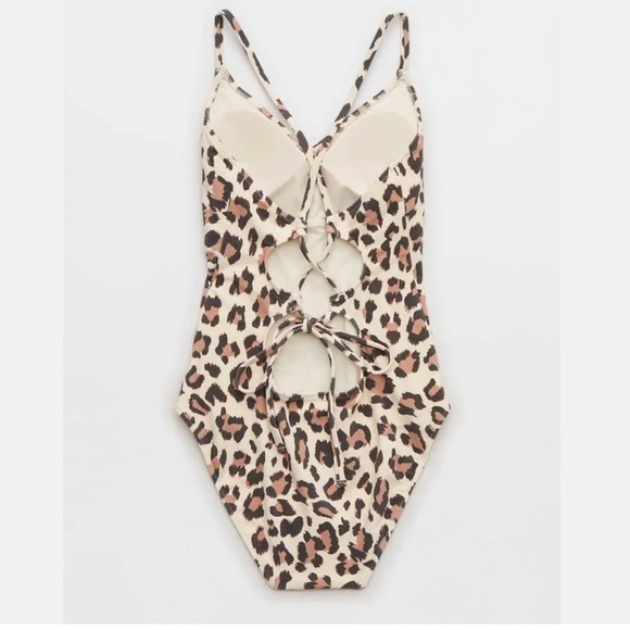 Aerie Buzzed Terry Leopard Strappy Back One Piece Swimsuit - Picture 4 of 5